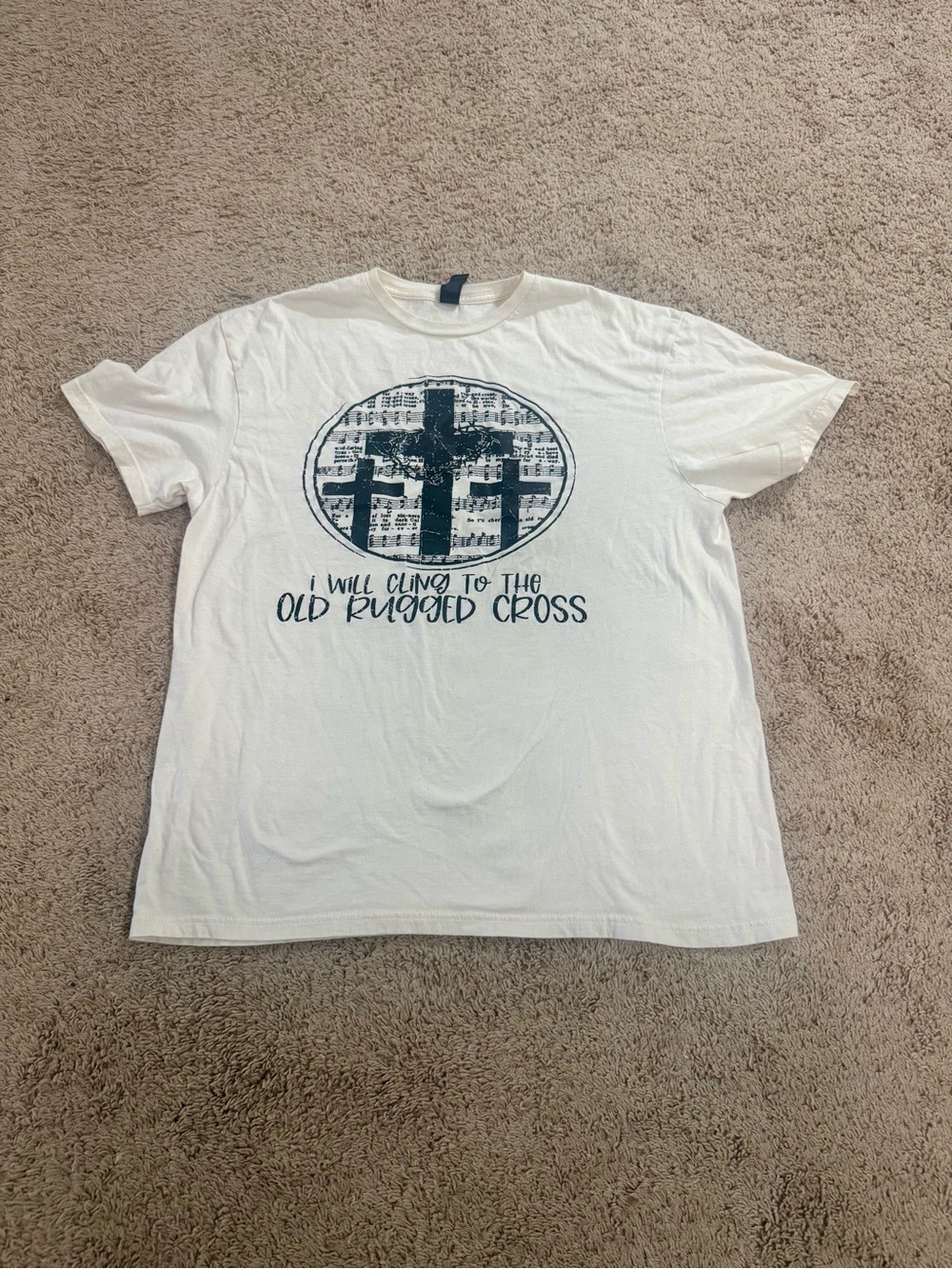 Cream Graphic Tee with Cross Design - Faith-Inspired Shirt